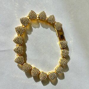 NWT Sparkly Crystal-Studded Gold Heart 8" Bracelet